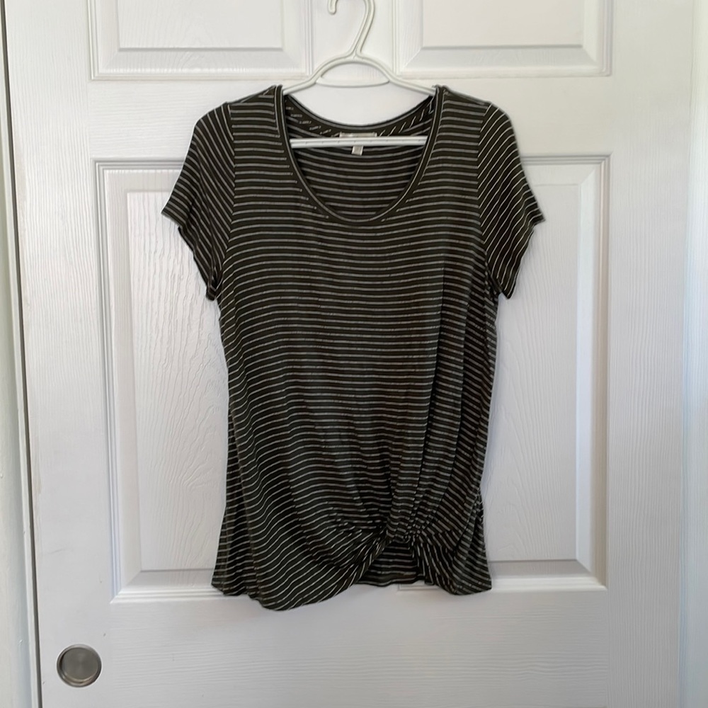 Nine Britton - Levie Knot Front Knit Tee | M | Dark Green